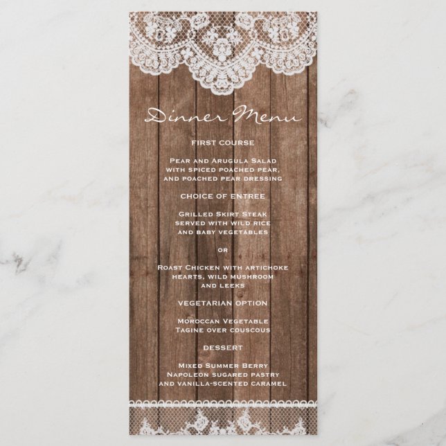Menu Dentelle blanche rustique et Dîner en bois mince M (Devant)