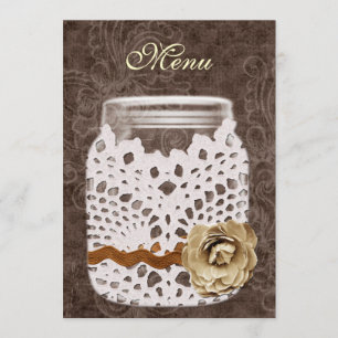 Menu Dentelle rustique enveloppé Mason Jar Mariage
