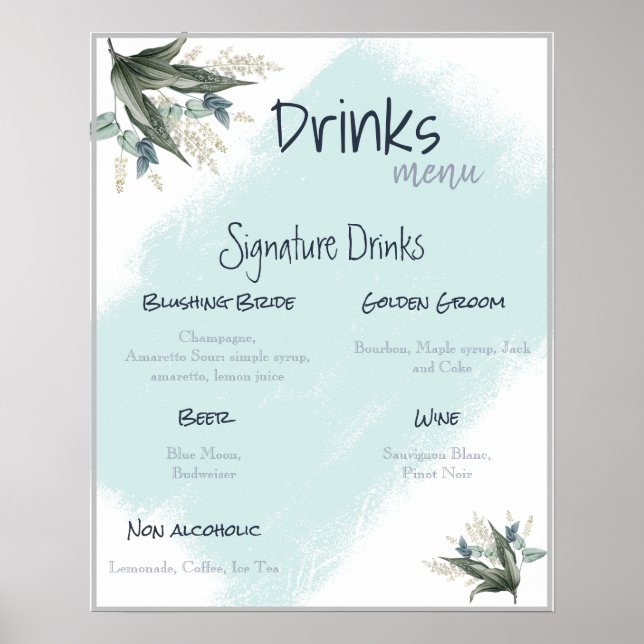 Menu des boissons Affiche de mariage (Devant)