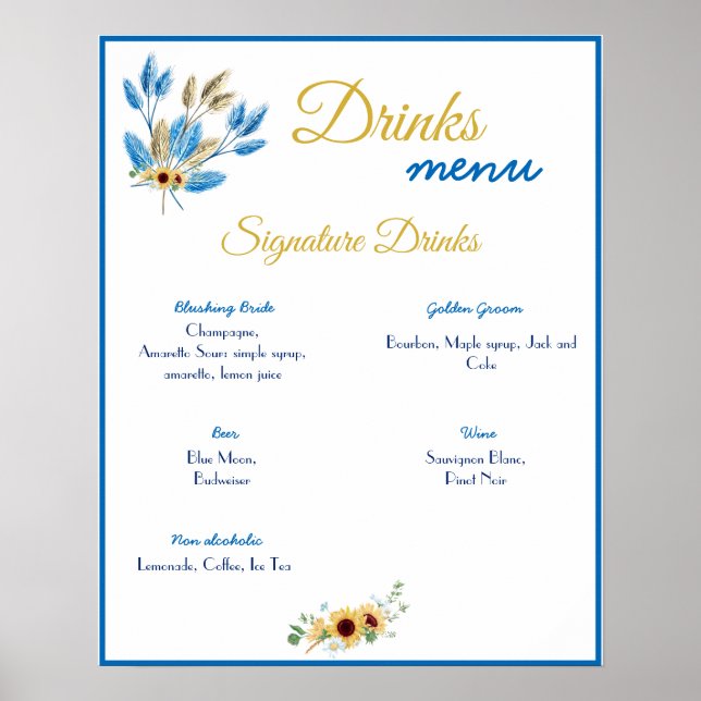 Menu des boissons Affiche de mariage (Devant)