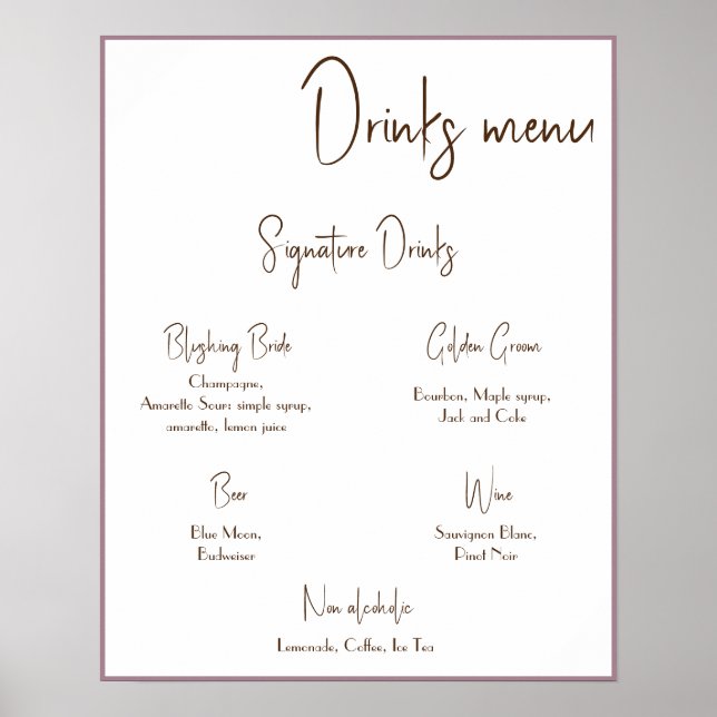 Menu des boissons Affiche de mariage (Devant)