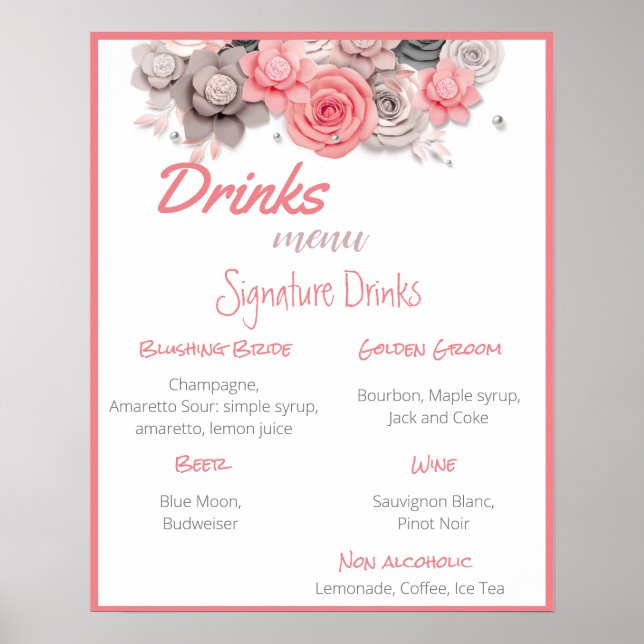 Menu des boissons Affiche de mariage (Devant)