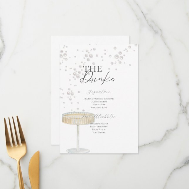 Menu des boissons de la douche de mariée Perles &  (Devant/Arrière en situation)