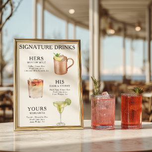 Menu des cocktails de mariage affiche de boissons