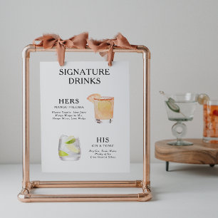 Menu des cocktails de mariage affiche de boissons