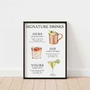 Menu des cocktails de mariage affiche de boissons