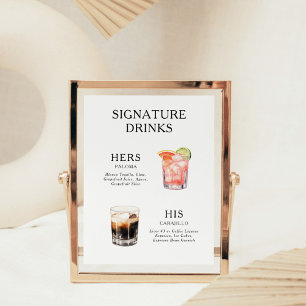 Menu des cocktails de mariage affiche de boissons 