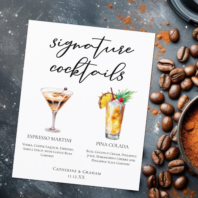 Menu des cocktails signature Pina Colada Espresso  (Créateur téléchargé)