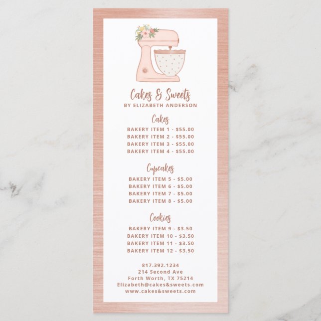 Menu des desserts du chef pâtissier de la boulange (Devant)