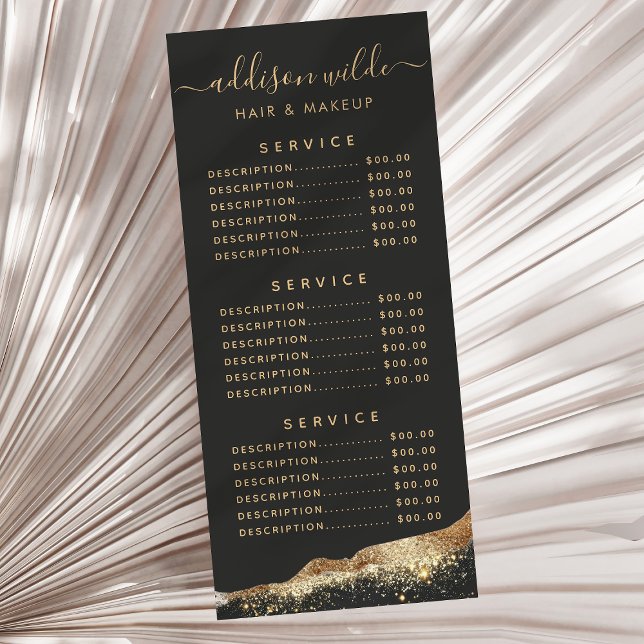 Menu des prix avec écriture scintillante noire et  (Créateur téléchargé)