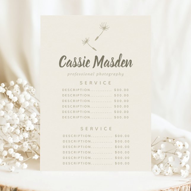 Menu des prix du service botanique rustique de gra (Créateur téléchargé)