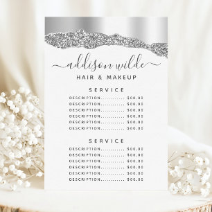 Menu des prix du service de glamour Silver Glitter