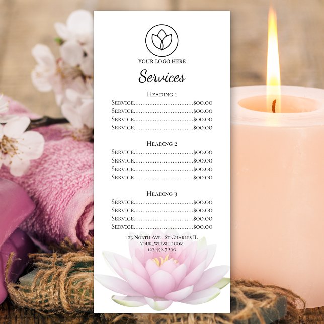 Menu des services du salon de spa Fleur de Lotus r (Créateur téléchargé)