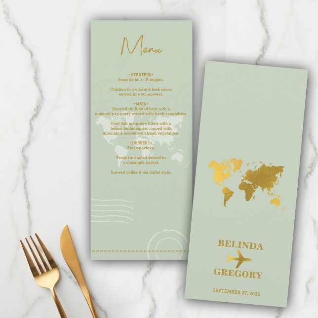 Menu Destination Mariage Monde Passport Sage Vert Or (Destination Wedding World Passport Sage Green Gold Menu)