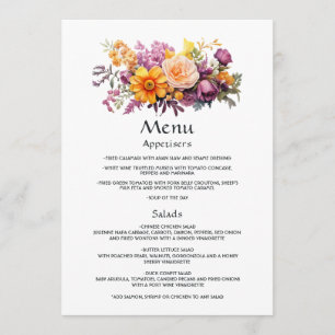Menu Détails de l'invité Floral pourpre, orange et jaun
