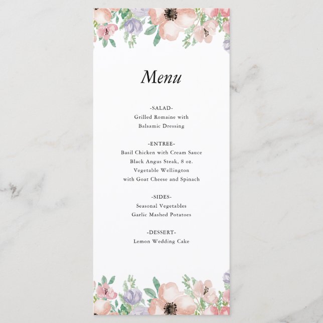 Menu d'événement floral pastel élégant (Devant)