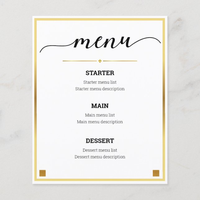 Menu d'événement Minimum Design Gold Border Mariag (Devant)