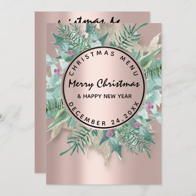 Menu d'hiver de vacances de Noël Fleur rose floral (Devant / Derrière)