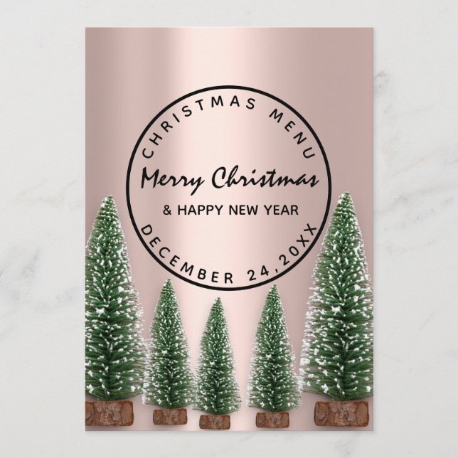 Menu d'hiver de vacances de Noël rose vert (Devant)