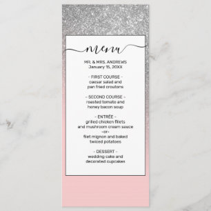 Menu Diagonale Fille Argent Blush Pink Ombre Gradient
