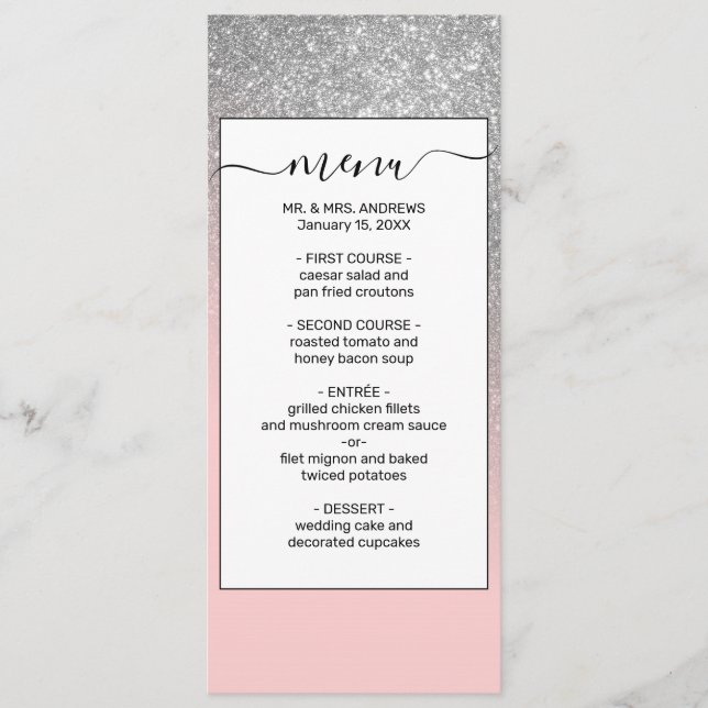 Menu Diagonale Fille Argent Blush Pink Ombre Gradient (Devant)