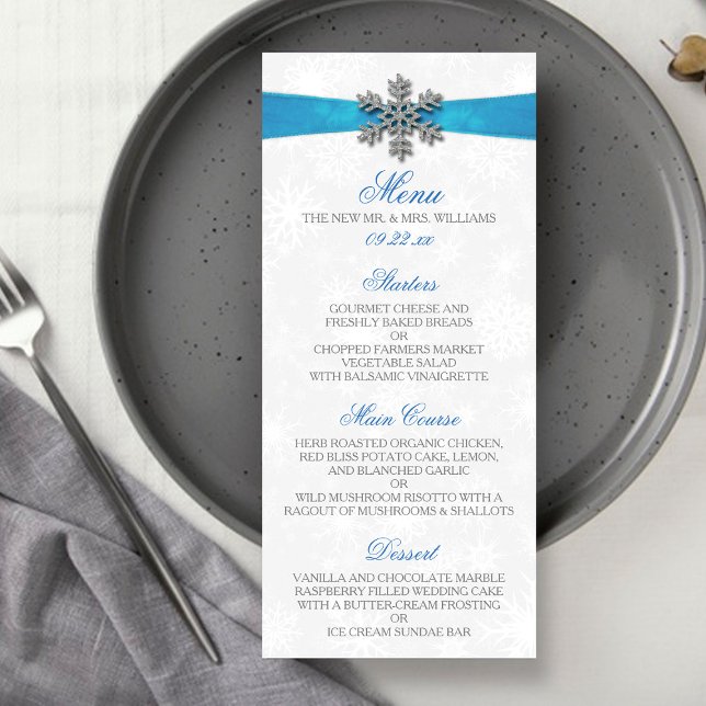 Menu Diamante Snowflake & Blue Ribbon Mariage d'hiver (Créateur téléchargé)