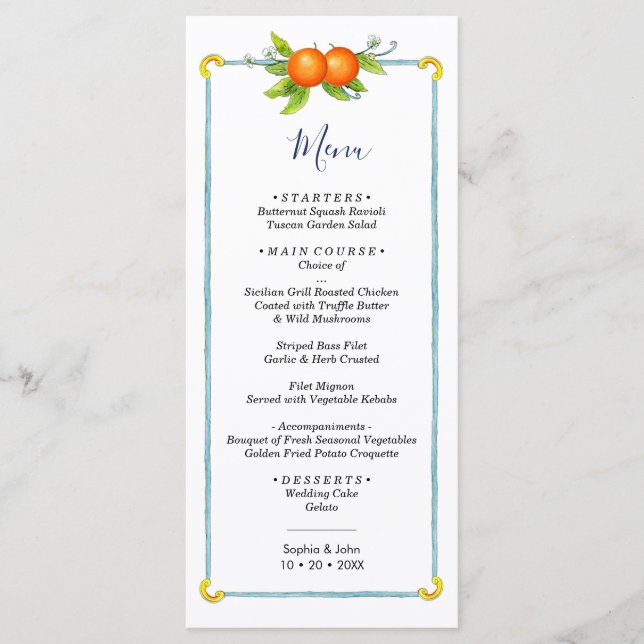 Menu d'illustration orange vintage Aquarelle (Devant)