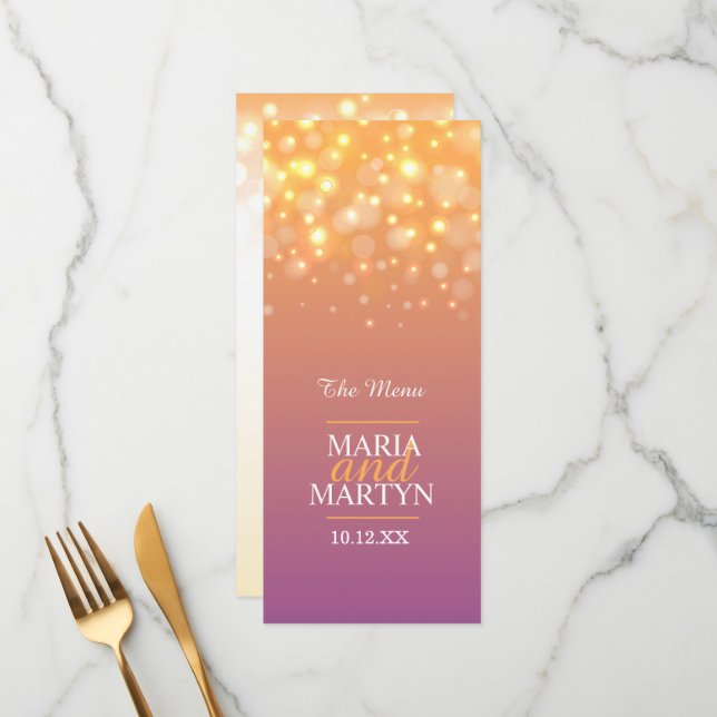 Menu dîner à quatre plats au champagne pétillant (Devant/Arrière en situation)