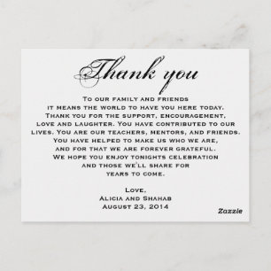 Menu Dîner carte de remerciements ET Mariage