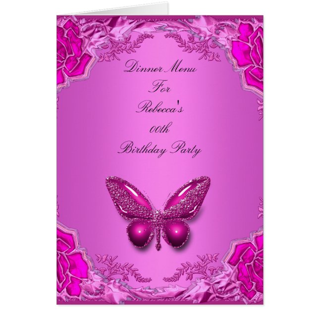 Menu Diner Carte Papillon rose Floral (Devant)