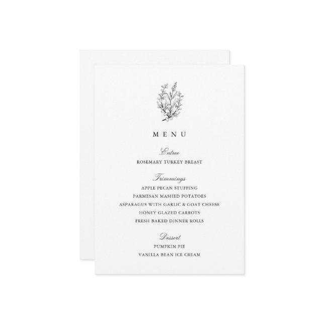 Menu Dîner d'action de grâces noir et blanc (Devant/Arrière en situation)