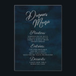 Menu Dîner d'aquarelle bleu foncé de la marine Luster<br><div class="desc">Navy Luster Dark Blue Watercolor Design, avec la typographie argentée Sparkle Typographie, et belle aquarelle texture arrière - plan. Avec Fontes De Script Chic Moderne. Un style tendance et luxueux - Dîner Mariage personnalisé - Menus Décor de table de la réception ! ~ Regardez ma boutique pour voir l'ensemble de...</div>