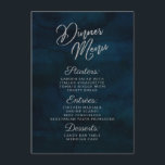 Menu Dîner d'aquarelle bleu foncé de la marine Luster<br><div class="desc">Navy Luster Dark Blue Watercolor Design, avec la typographie argentée Sparkle Typographie, et belle aquarelle texture arrière - plan. Avec Fontes De Script Chic Moderne. Un style tendance et luxueux - Dîner Mariage personnalisé - Menus Décor de table de la réception ! ~ Regardez ma boutique pour voir l'ensemble de...</div>