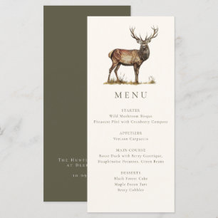 Menu Dîner de chasse élégant rustique cerf Fall