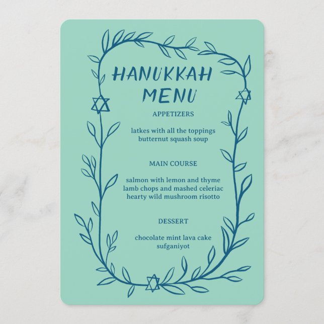 Menu Dîner de fête de Hanukkah botanique délicat PERSON (Devant)