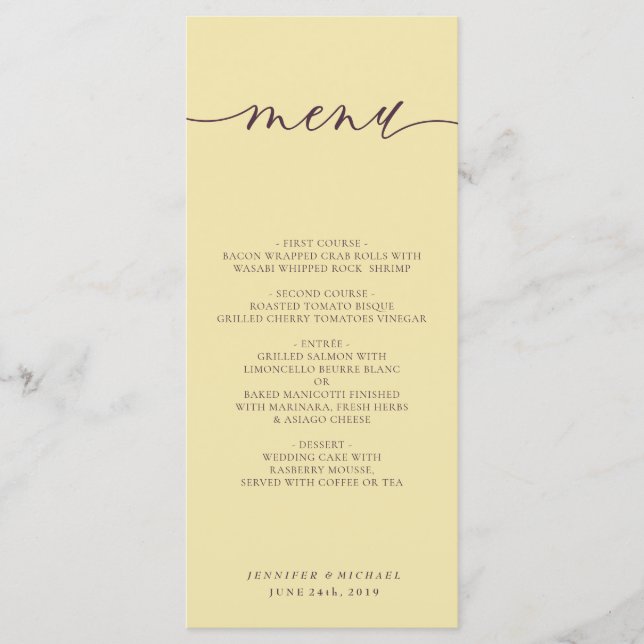 Menu Dîner de mariage écriture Figue de minuit & Champa (Devant)