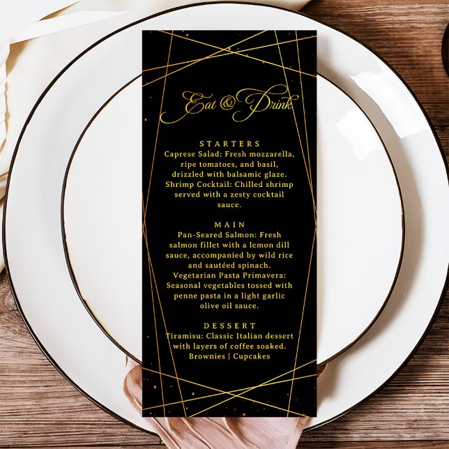 Menu Dîner de Mariage Luxueux et Géométrique en Noir et (Créateur téléchargé)