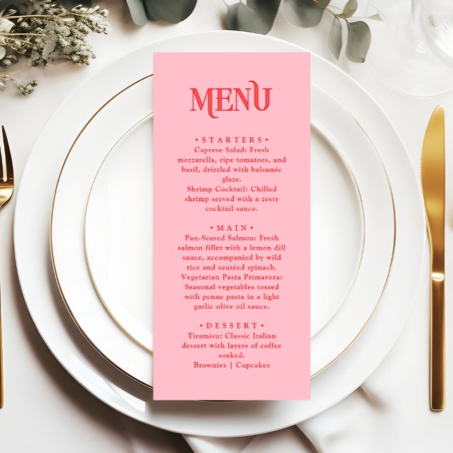 Menu Dîner de mariage rétro moderne rose et rouge (Créateur téléchargé)