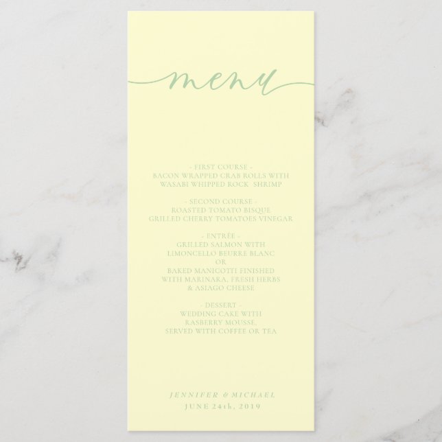 Menu Dîner de mariage simple avec crème de pistache (Devant)