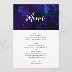 Menu Dîner de mariage spatial. Étoiles de nuit. Marine