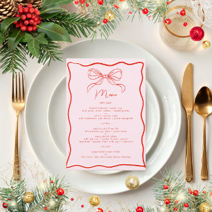 Menu Dîner de Noël français avec ruban rétro rose et ro