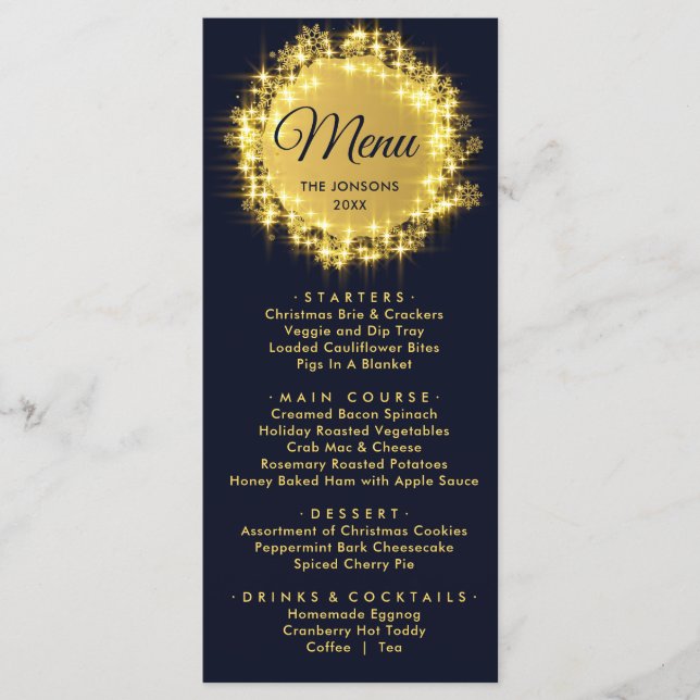 Menu Dîner de Noël Gold Blue Sparken (Devant)