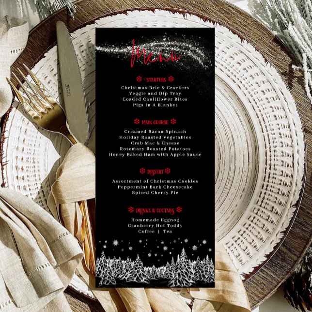 Menu Dîner de Noël pour les fêtes d'hiver noir (Winter Christmas Dinner Black Menu)