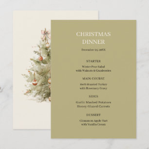 Menu Dîner de Noël Vintage arbre aquarelle