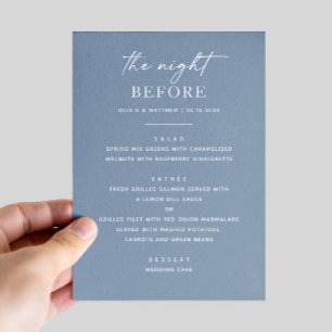 Menu Dîner de répétition bleu Dusty. Nuit Avant Nautiqu