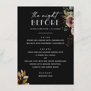Menu Dîner de répétition floral noir Mariage élégant