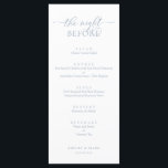 Menu Dîner de répétition mariage, bleu romantique Dusty<br><div class="desc">Dîner de répétition mariage,  Romantique Dusty Blue La nuit précédant le menu. Customisez facilement et personnalisez-vous selon vos besoins,  et vos invités de dîner seront ravis quand ils verront ce menu de dîner parfait et élégant.</div>