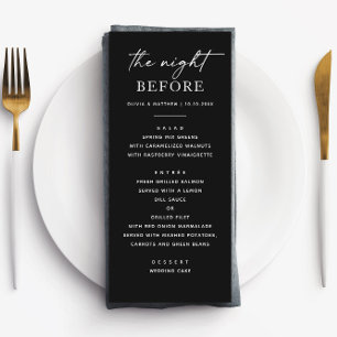 Menu Dîner de répétition noir élégant Minimaliste mod