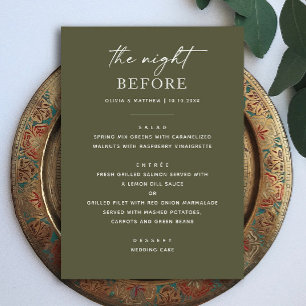 Menu Dîner de répétition vert olive Nuit avant terre