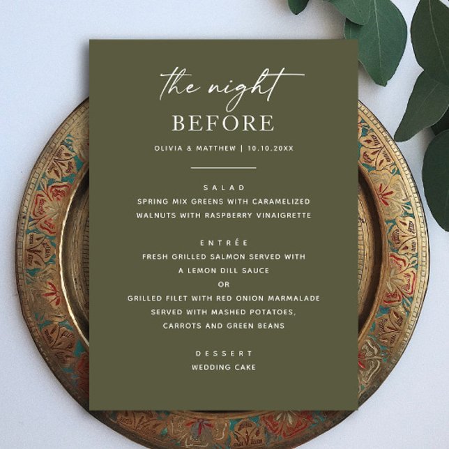 Menu Dîner de répétition vert olive | Nuit avant terre (Créateur téléchargé)
